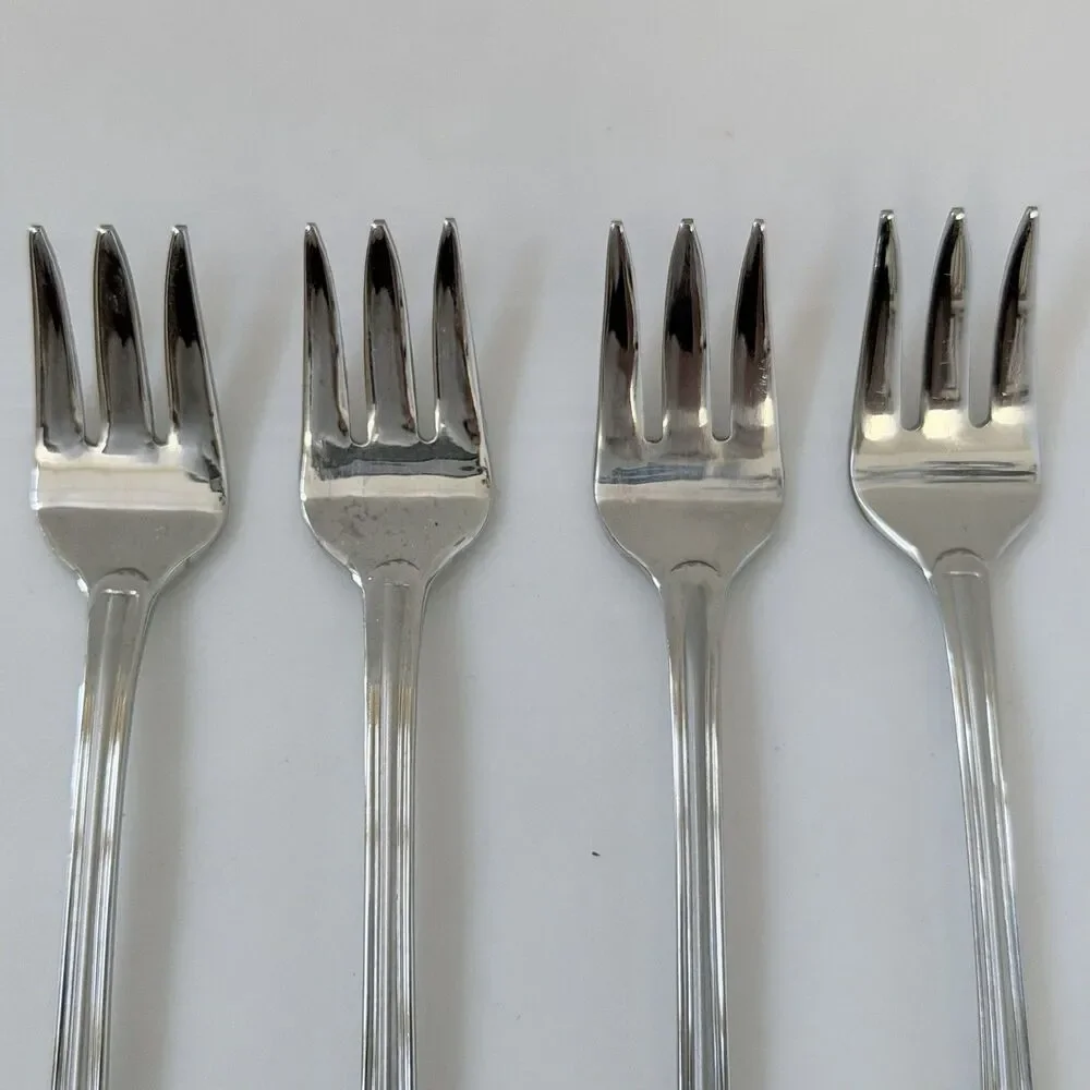 4pc GORHAM Monet Frosted Stainless Cocktail/Seafood Forks 5 1/2” Glossy 18/8
